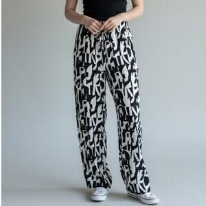 Monteau Los Angeles Black White Abstract Wide Leg Pants Size Small